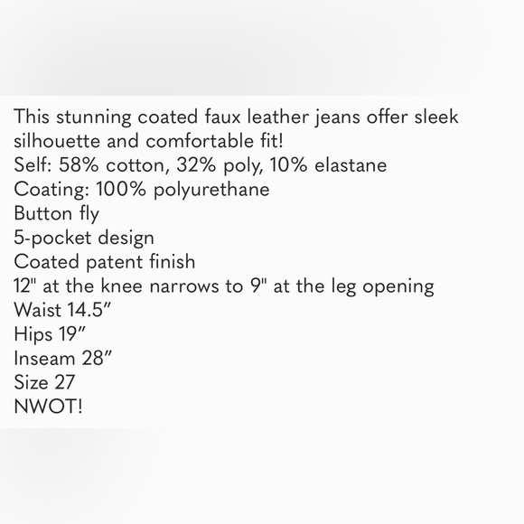Free People ’We The Free” Phoenix Coated Skinny Jeans in Liquid Black, Size 27 - Picture 3 of 3